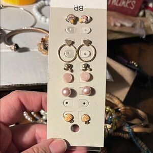 Cute Mushroom & Pearl Earring Set - Pink & Gold 1351